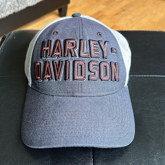 NEW ERA HARLEY-DAVIDSON snap back hat. GUC. 2-toned grey and orange. One size. - Picture 1 of 8
